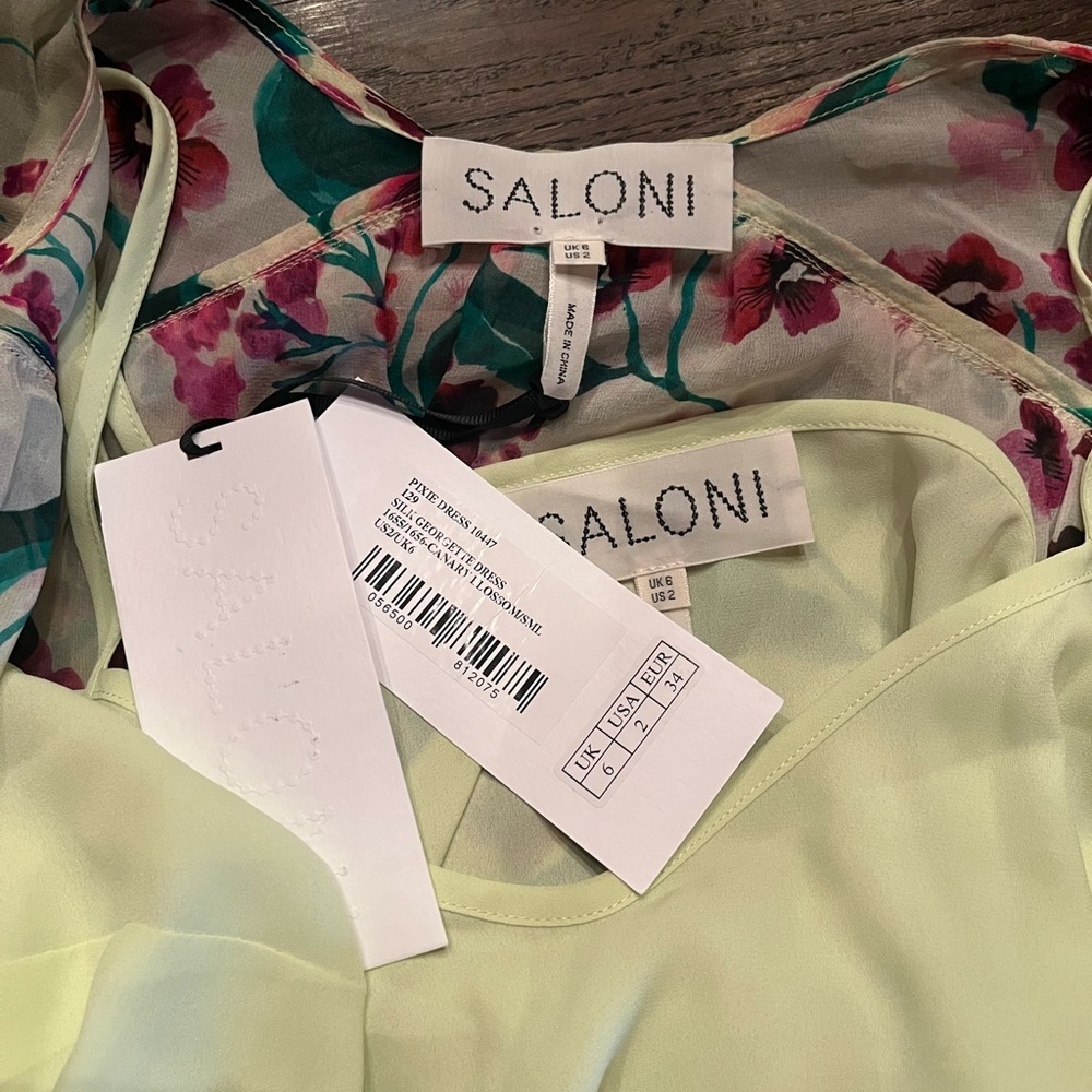 NWT SALONI- Pixie Dress- Silk Georgette in Canary Blossom. Size 2 - Picture 8 of 8